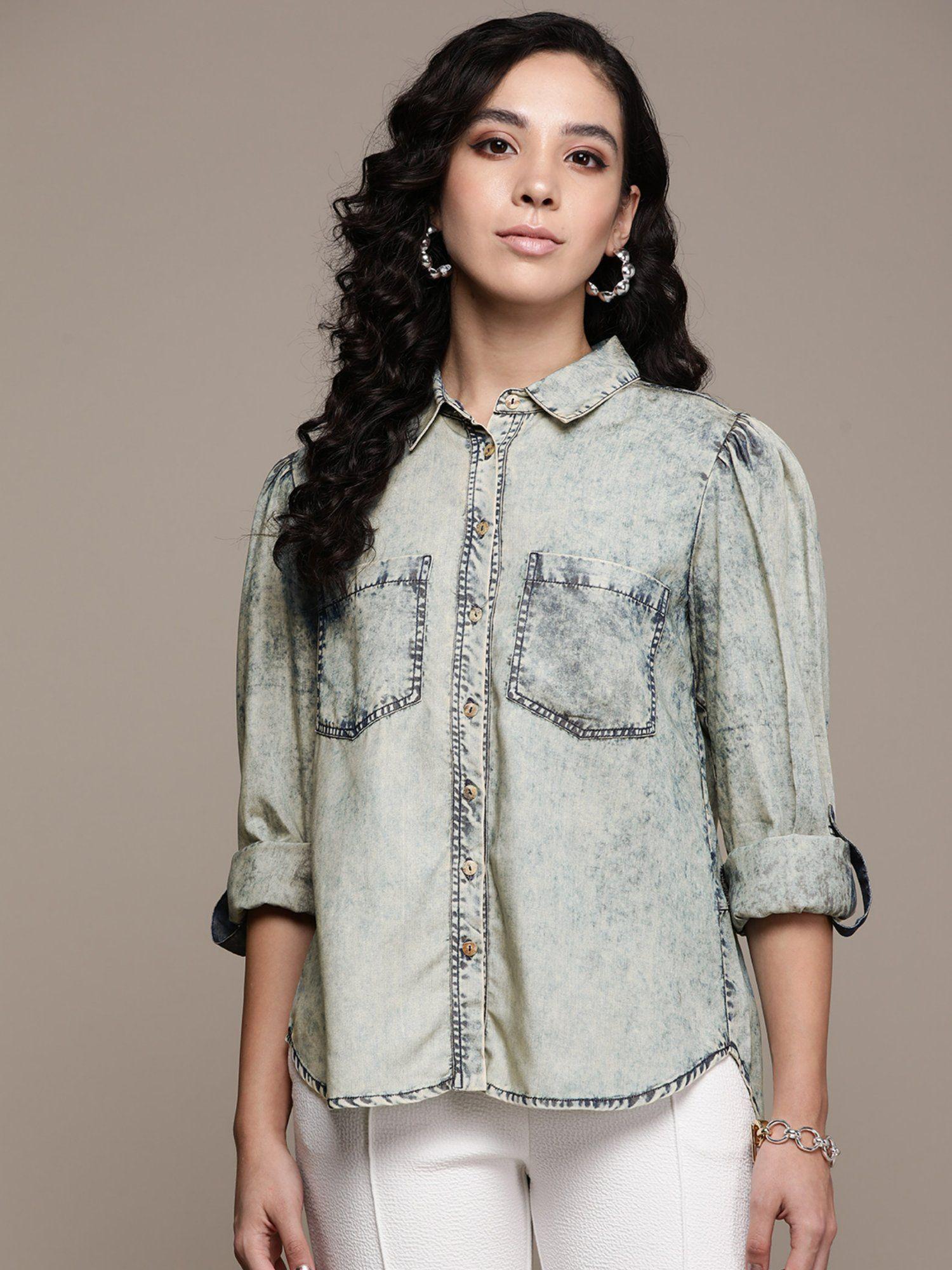 blue collar neck full sleeves shirt