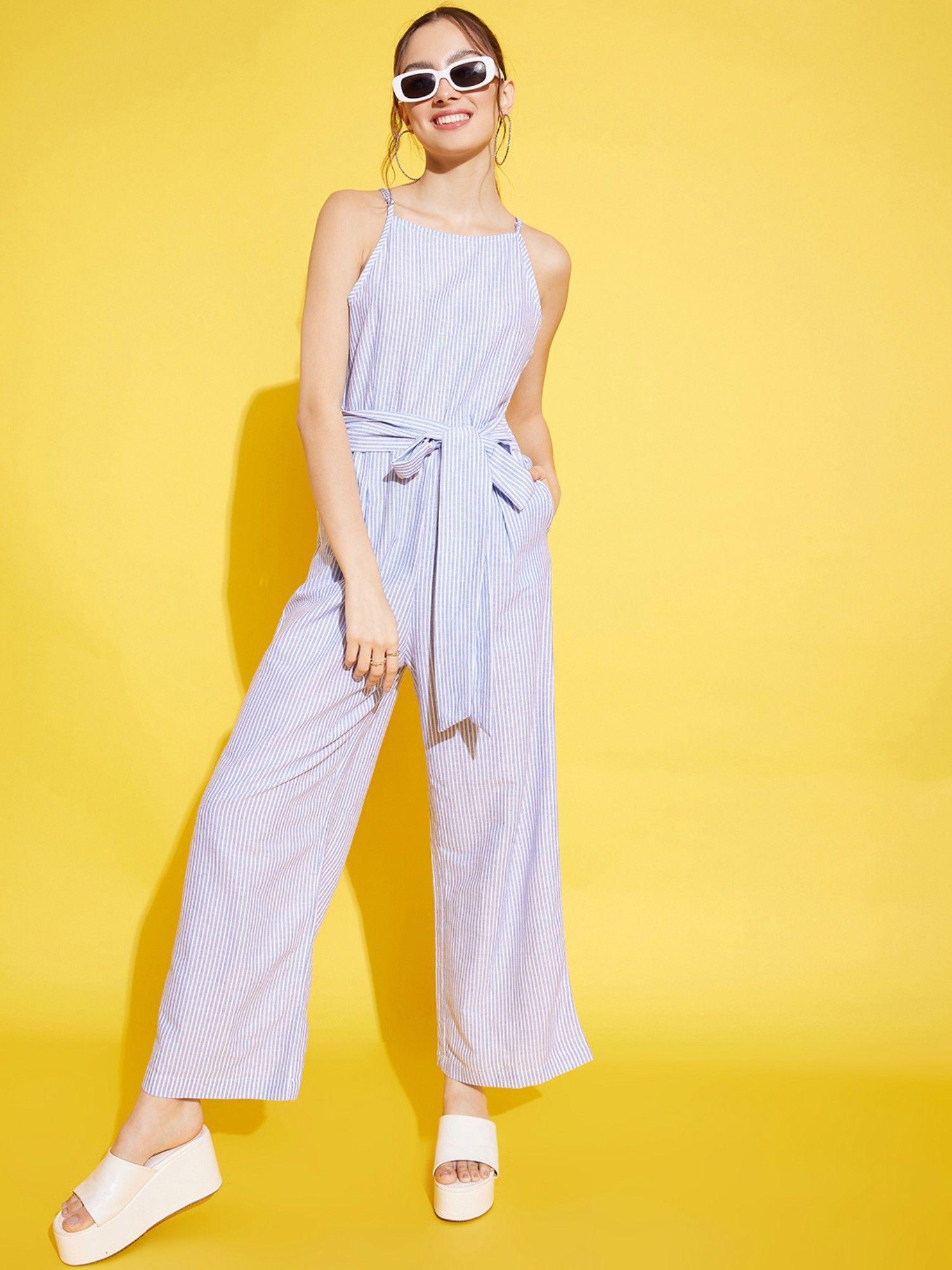 blue color striped basic jumpsuit