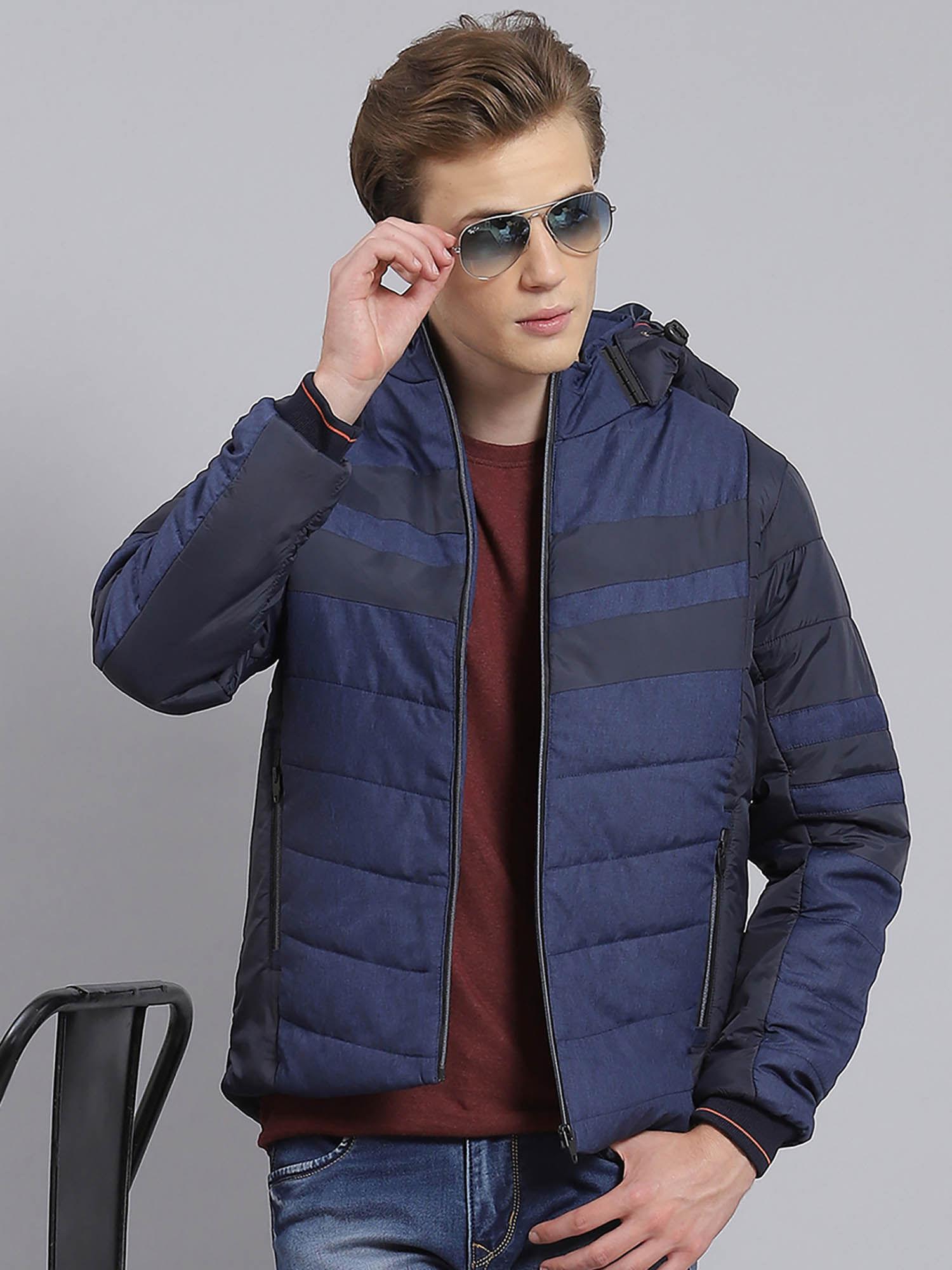 blue colorblock hood jacket