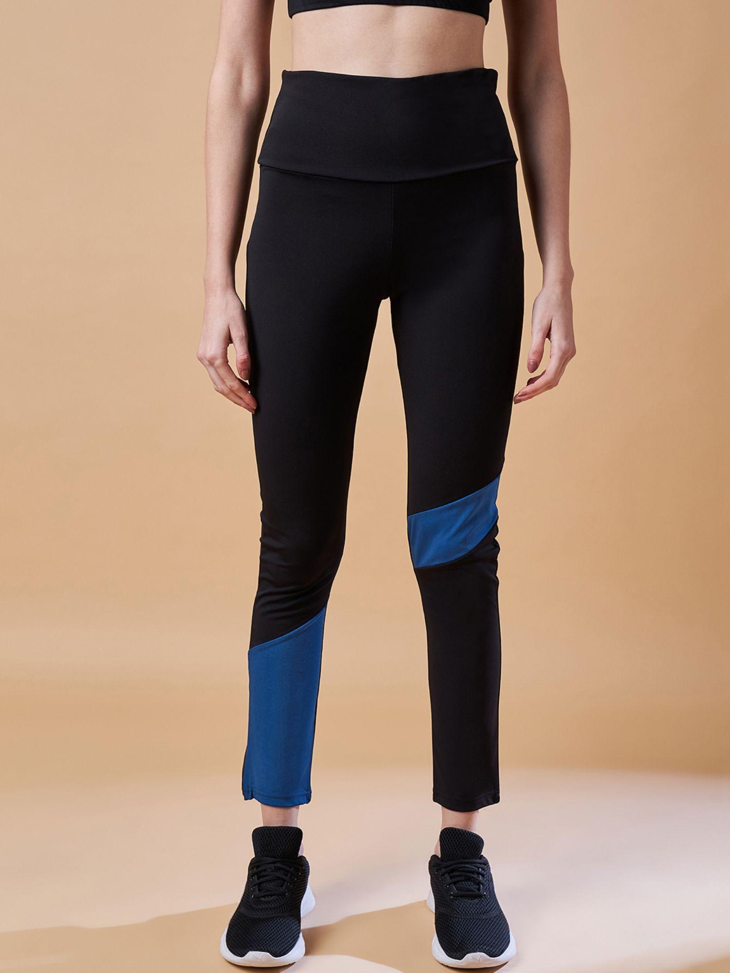 blue colorblock panel gym tights