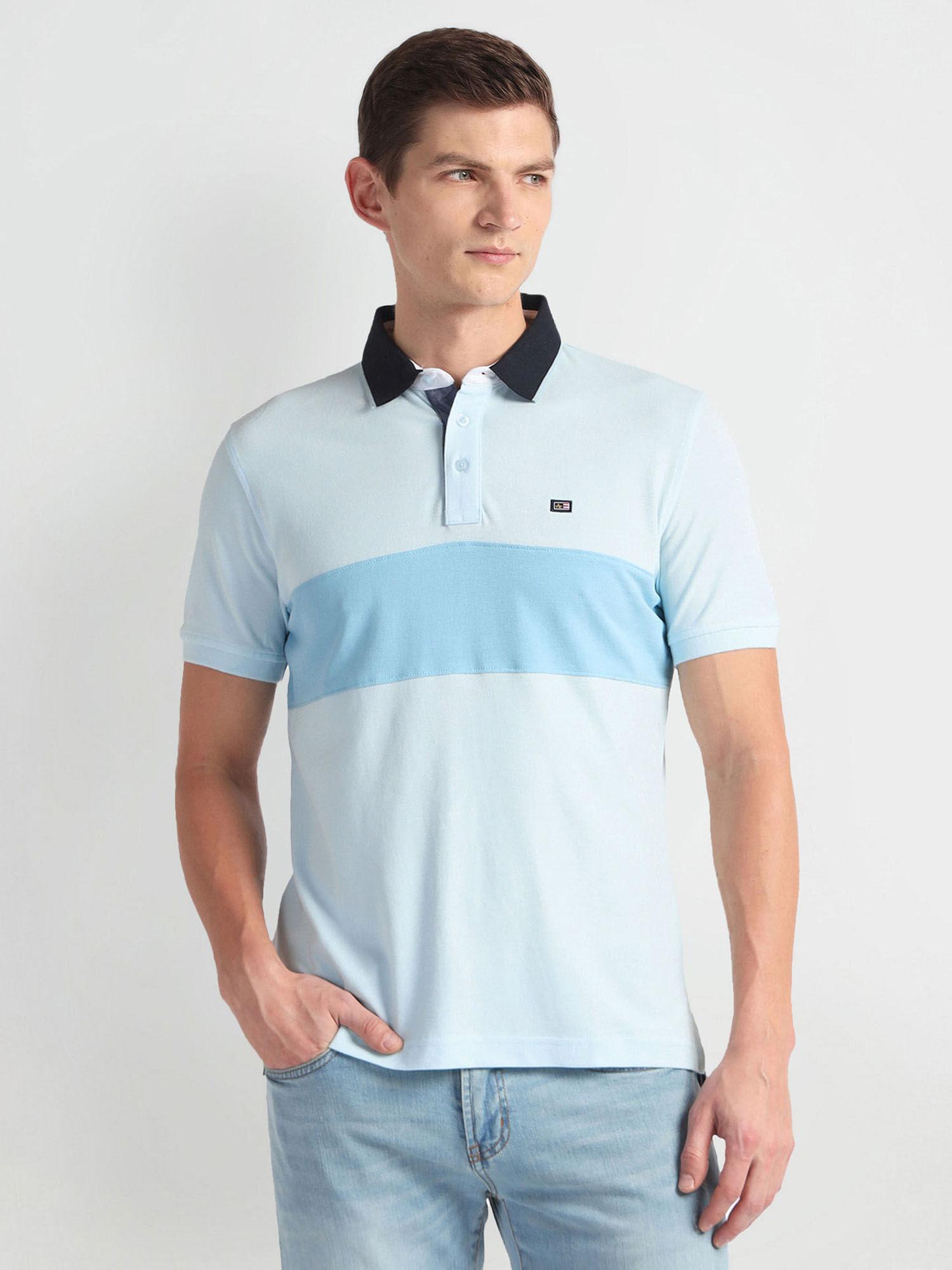 blue colour block contrast collar polo t-shirt
