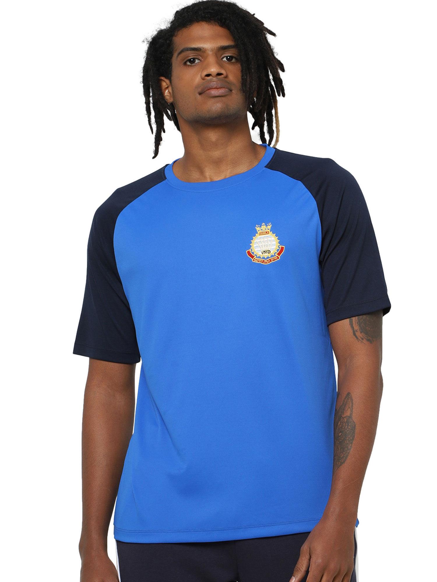 blue colourblocked crew neck t-shirt