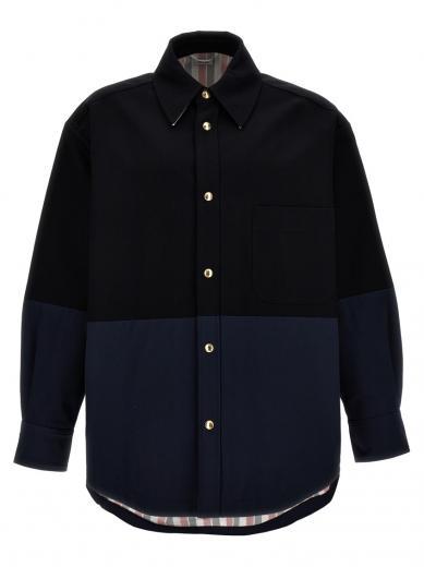 blue combo snap overshirt