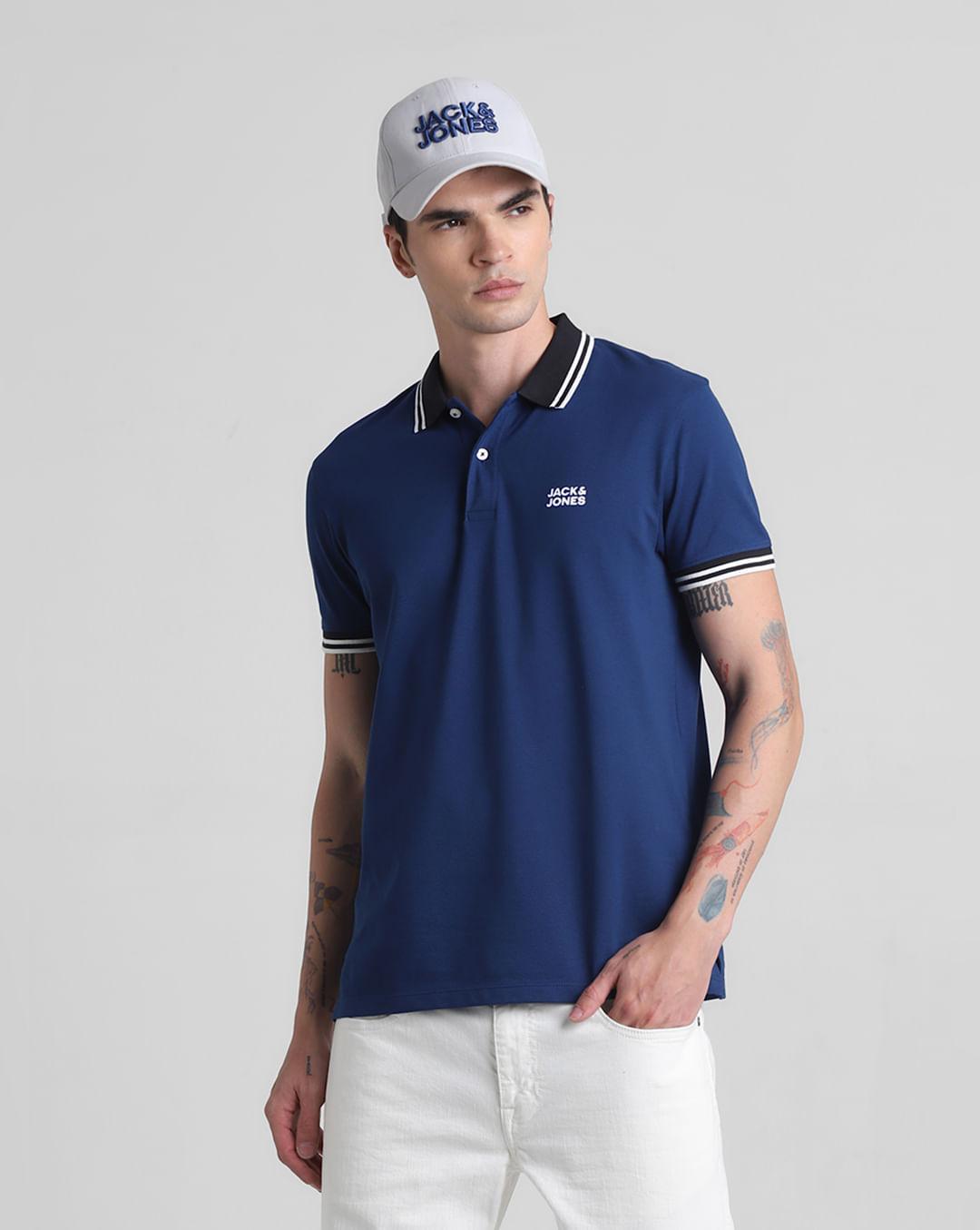 blue contrast tipping polo t-shirt