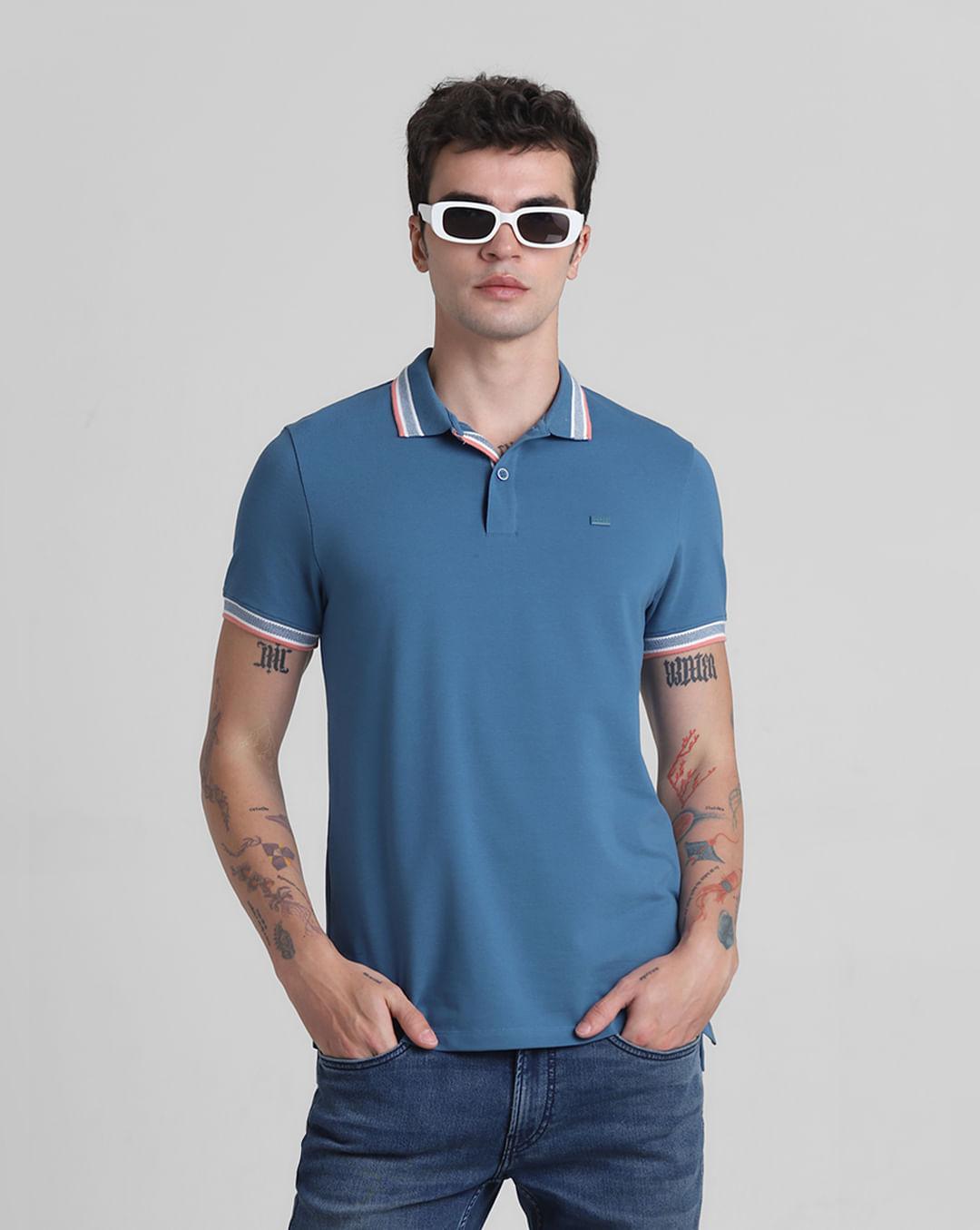 blue contrast tipping polo t-shirt