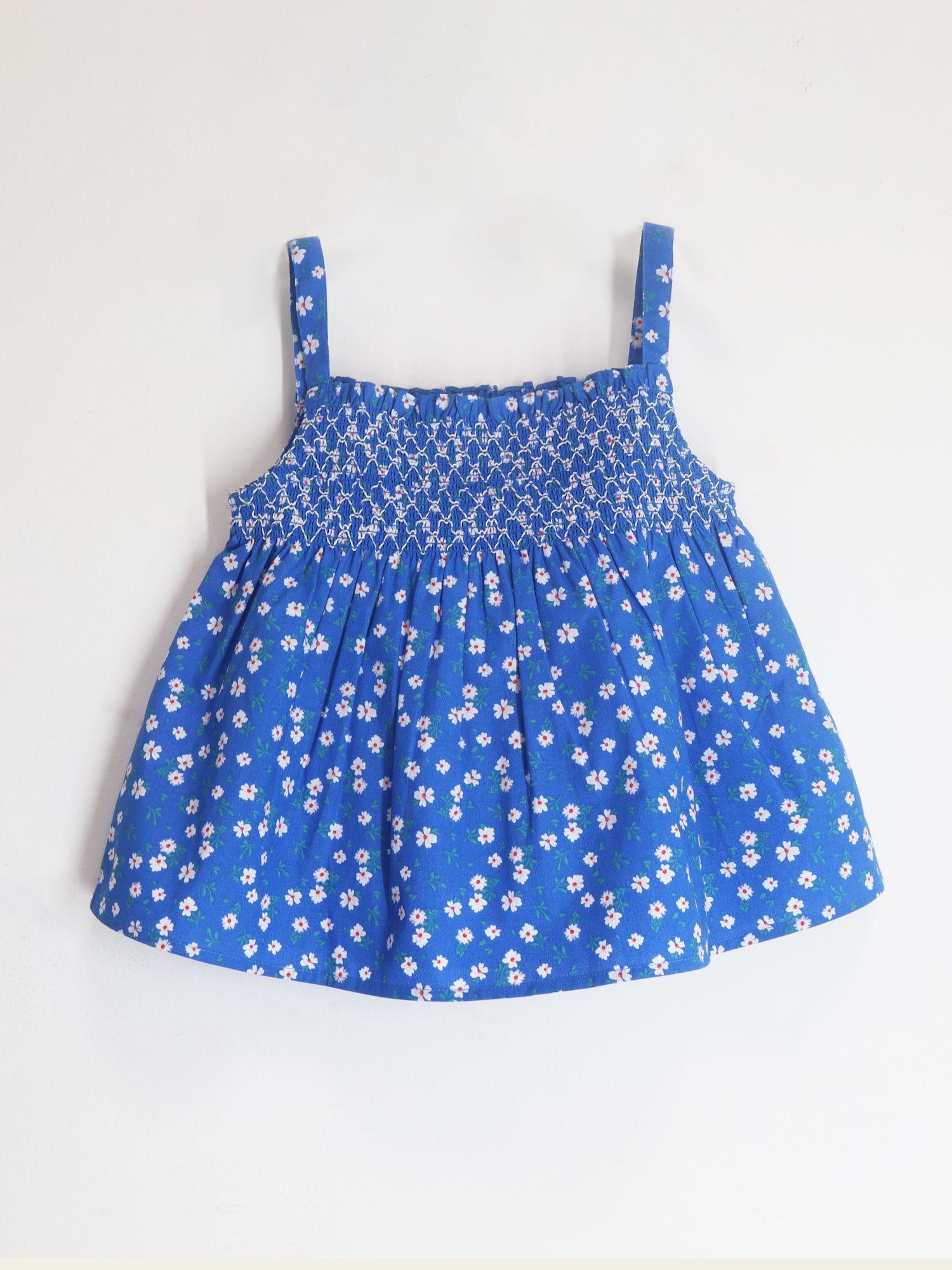 blue cotton & square neck with floral summer top