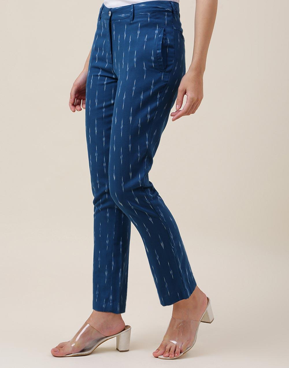 blue cotton  ikat  formal pant