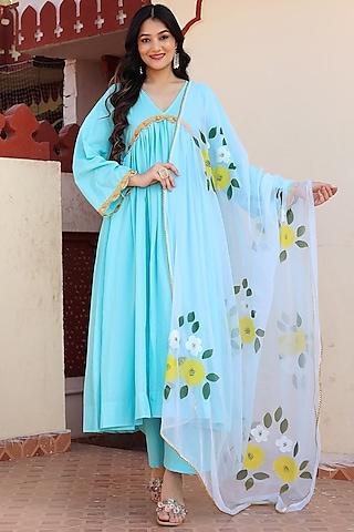 blue cotton anarkali set