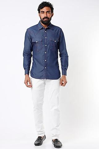 blue cotton blend denim shirt