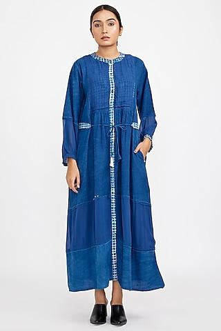 blue cotton blend shirt dress