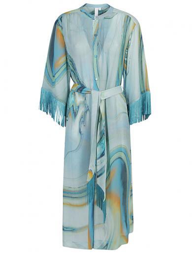 blue cotton blend silk printed cover up