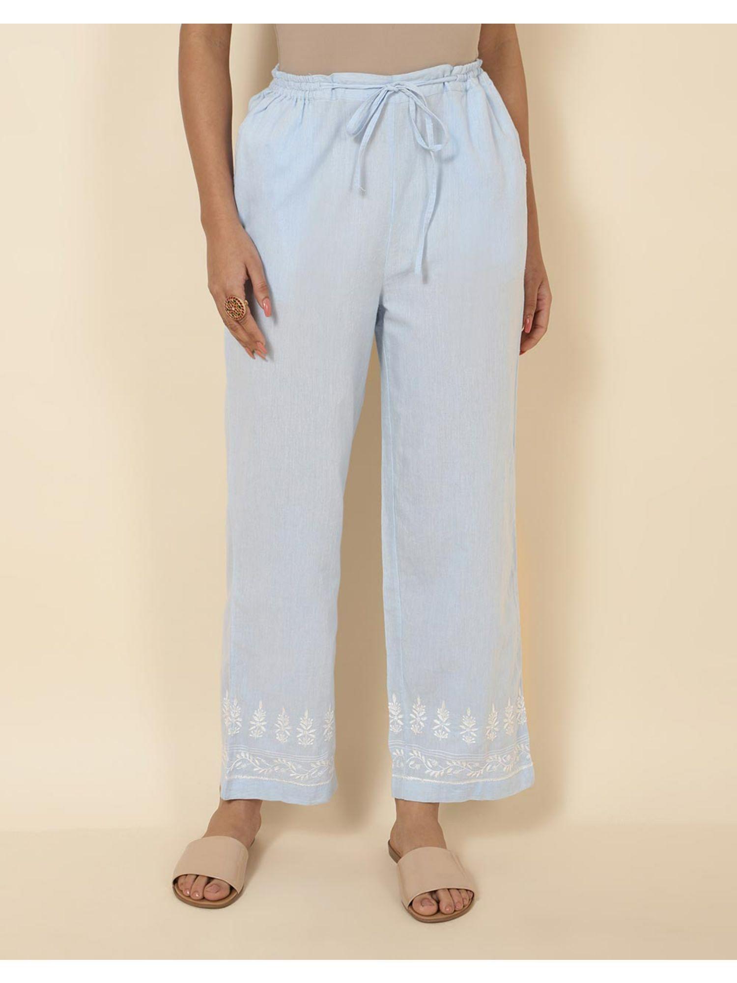 blue cotton casual pant