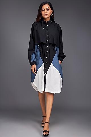 blue cotton color-block jacket dress