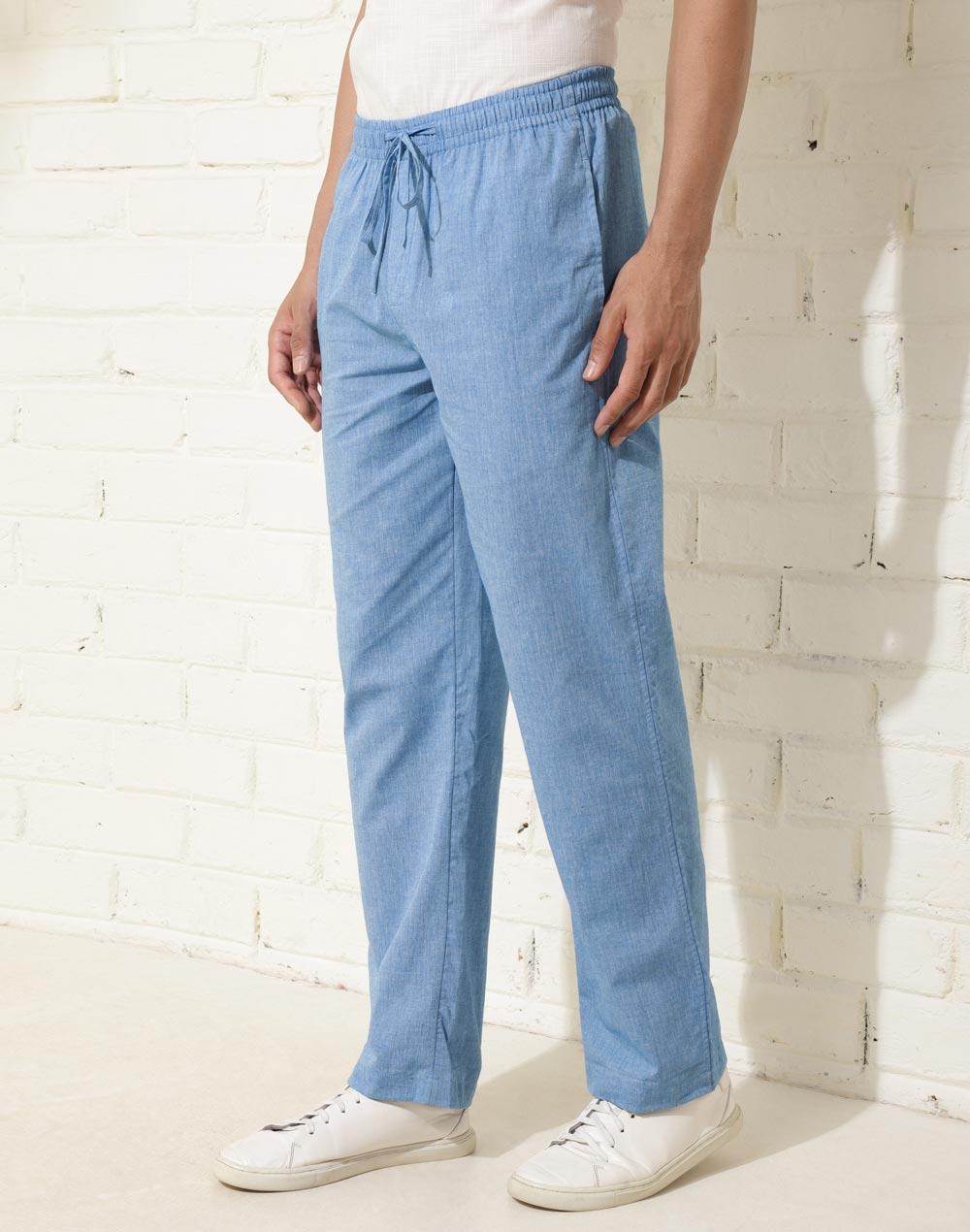 blue cotton comfort fit drawstring pants