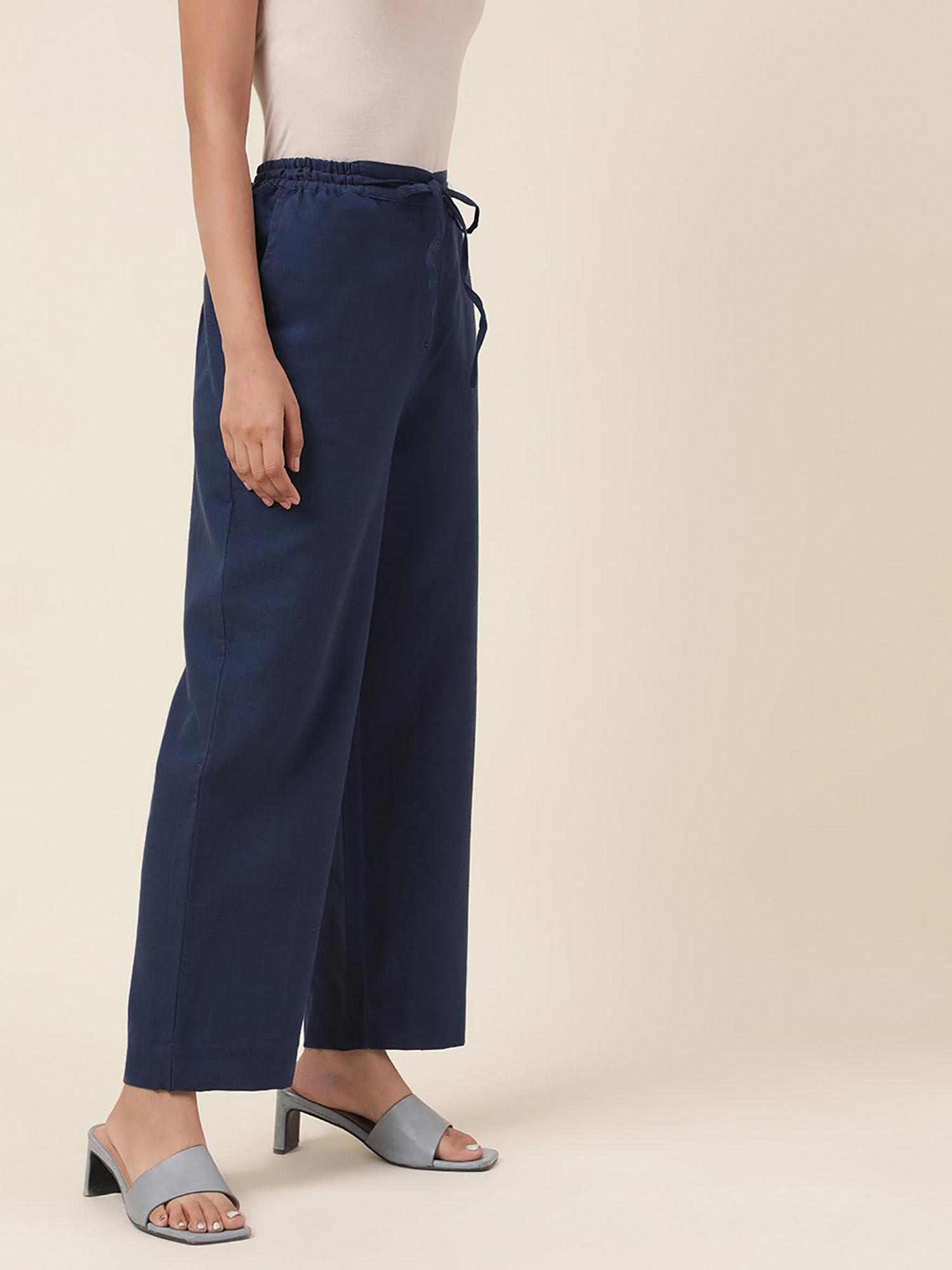 blue cotton comfort fit pant