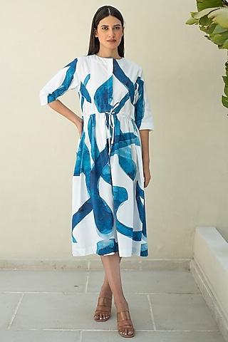 blue cotton digital printed dress