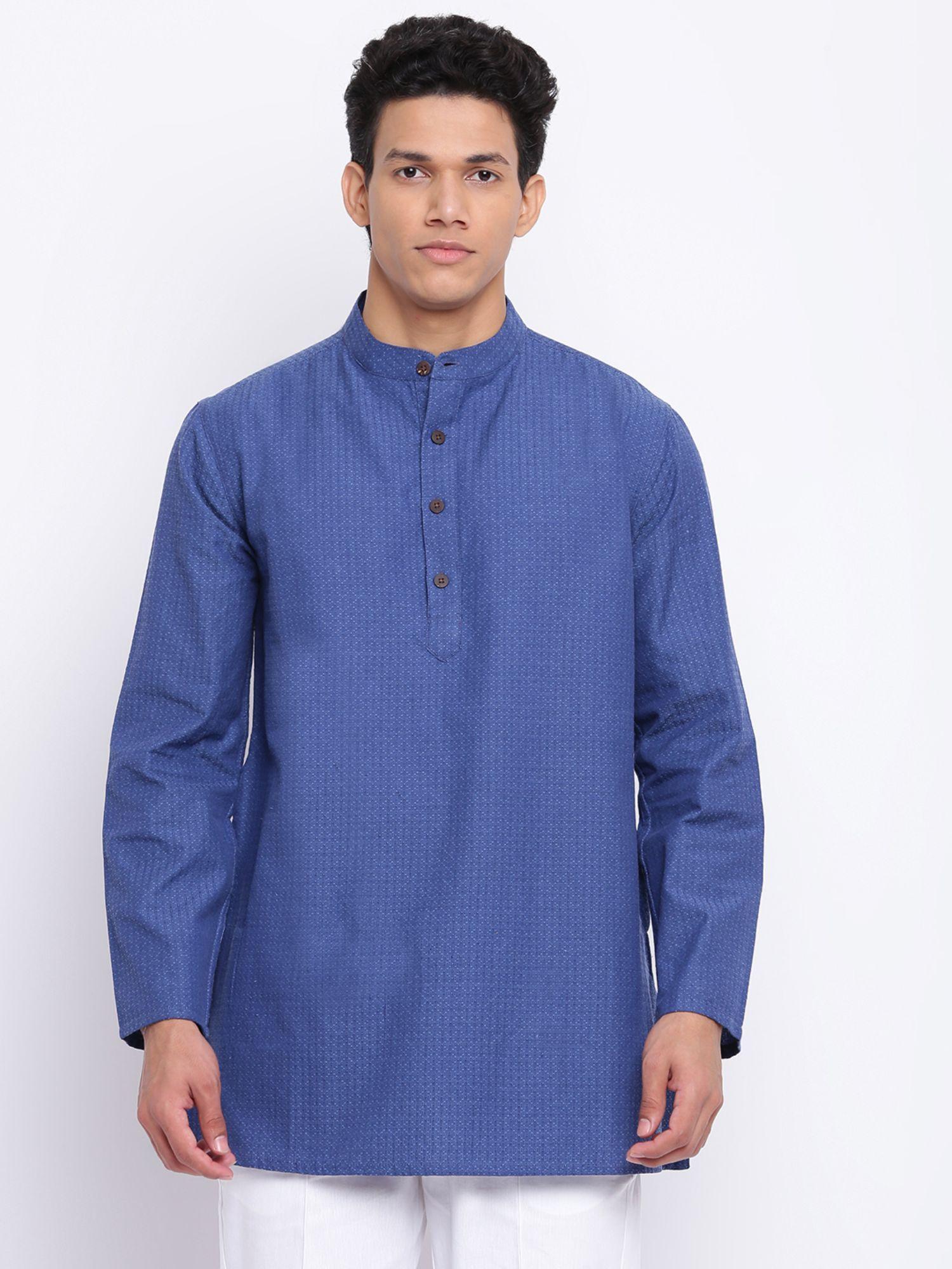 blue cotton dobby kurta short