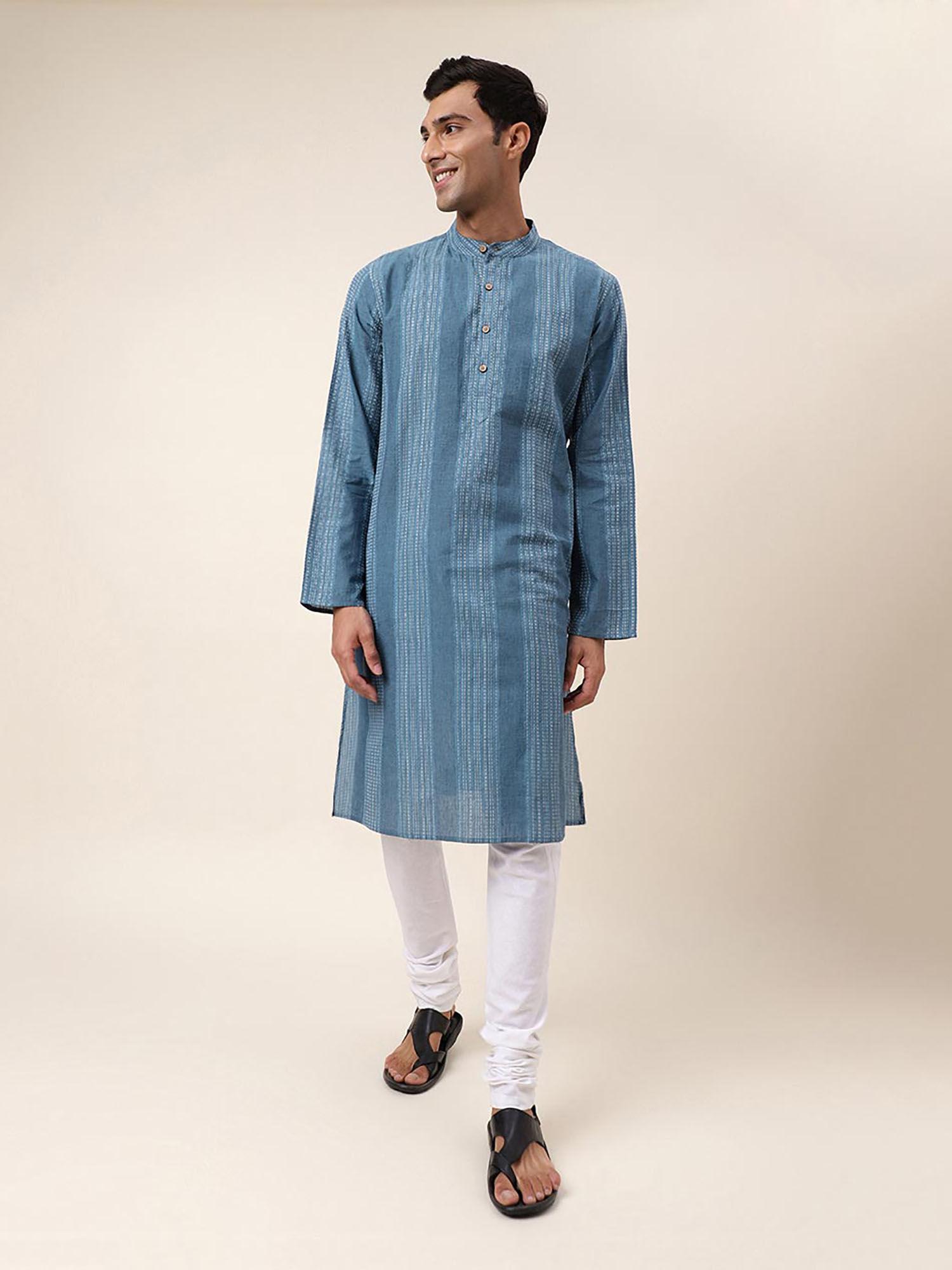 blue cotton dobby long kurta