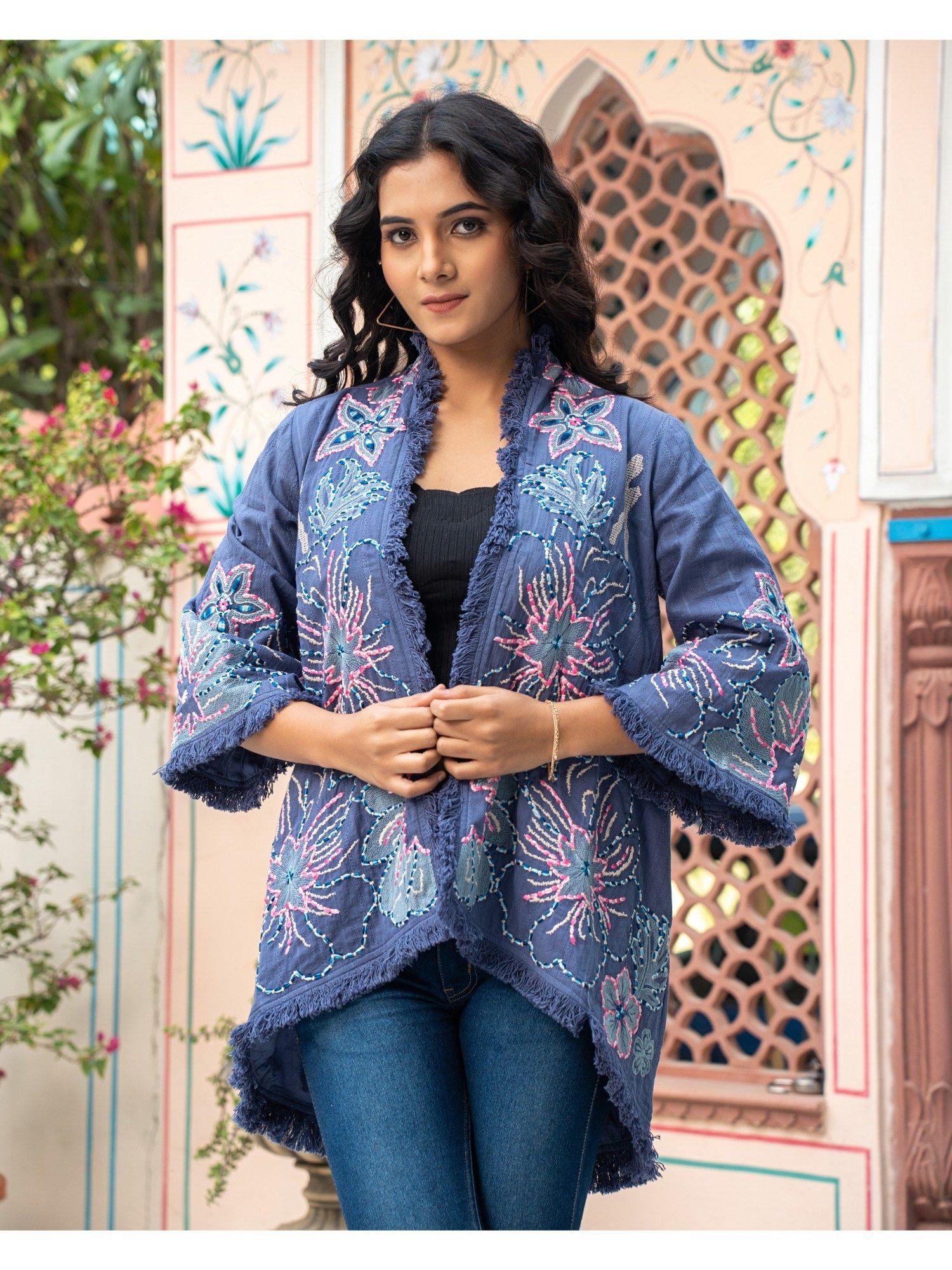 blue cotton embroidered jacket