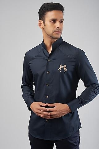 blue cotton embroidered shirt