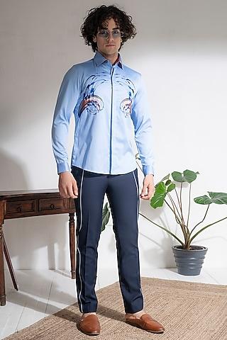 blue cotton embroidery shirt