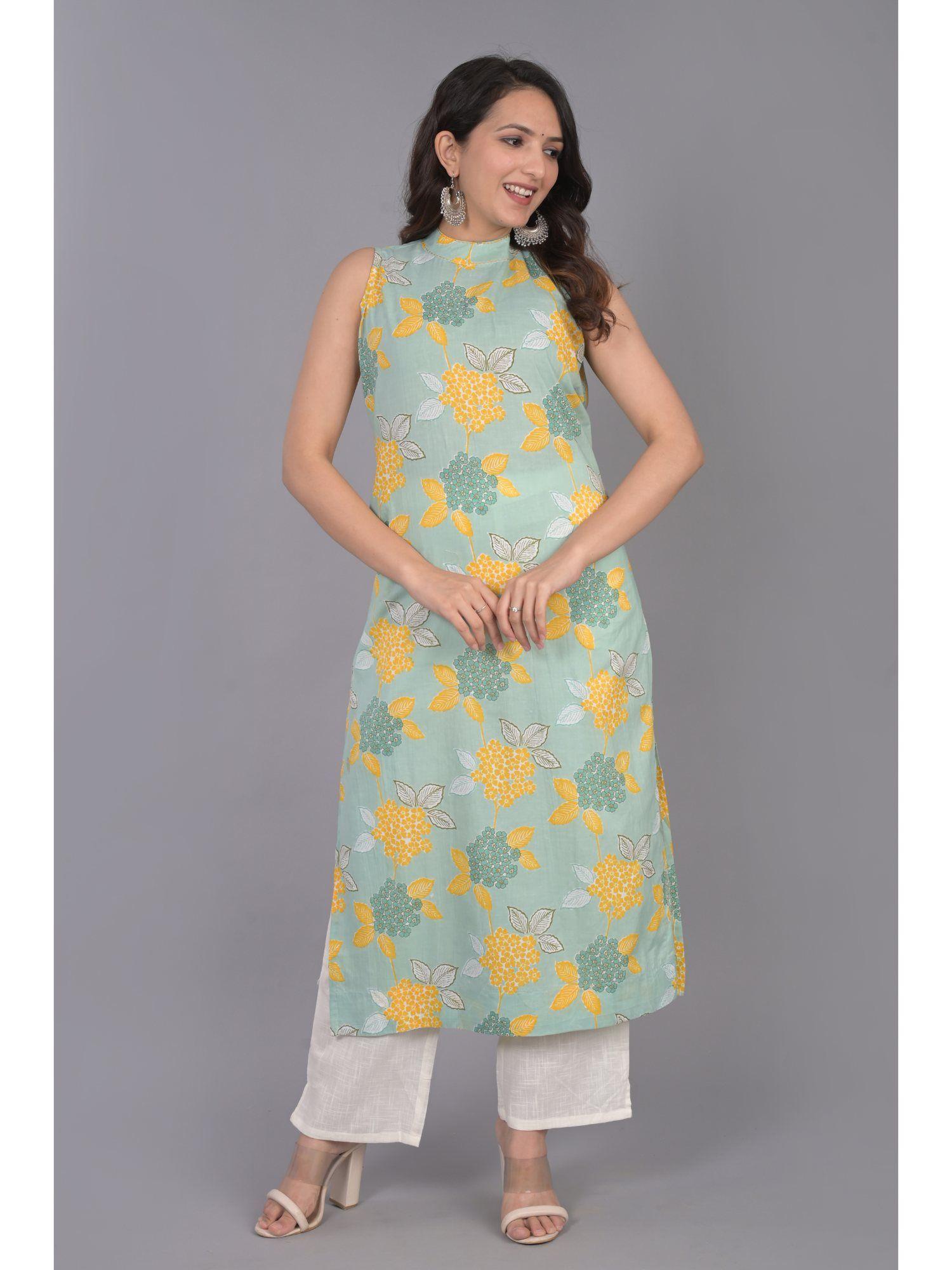 blue cotton floral kurta