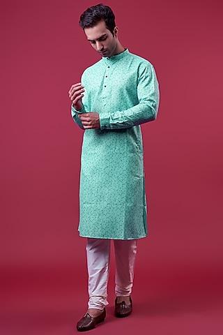 blue cotton foil printed kurta set