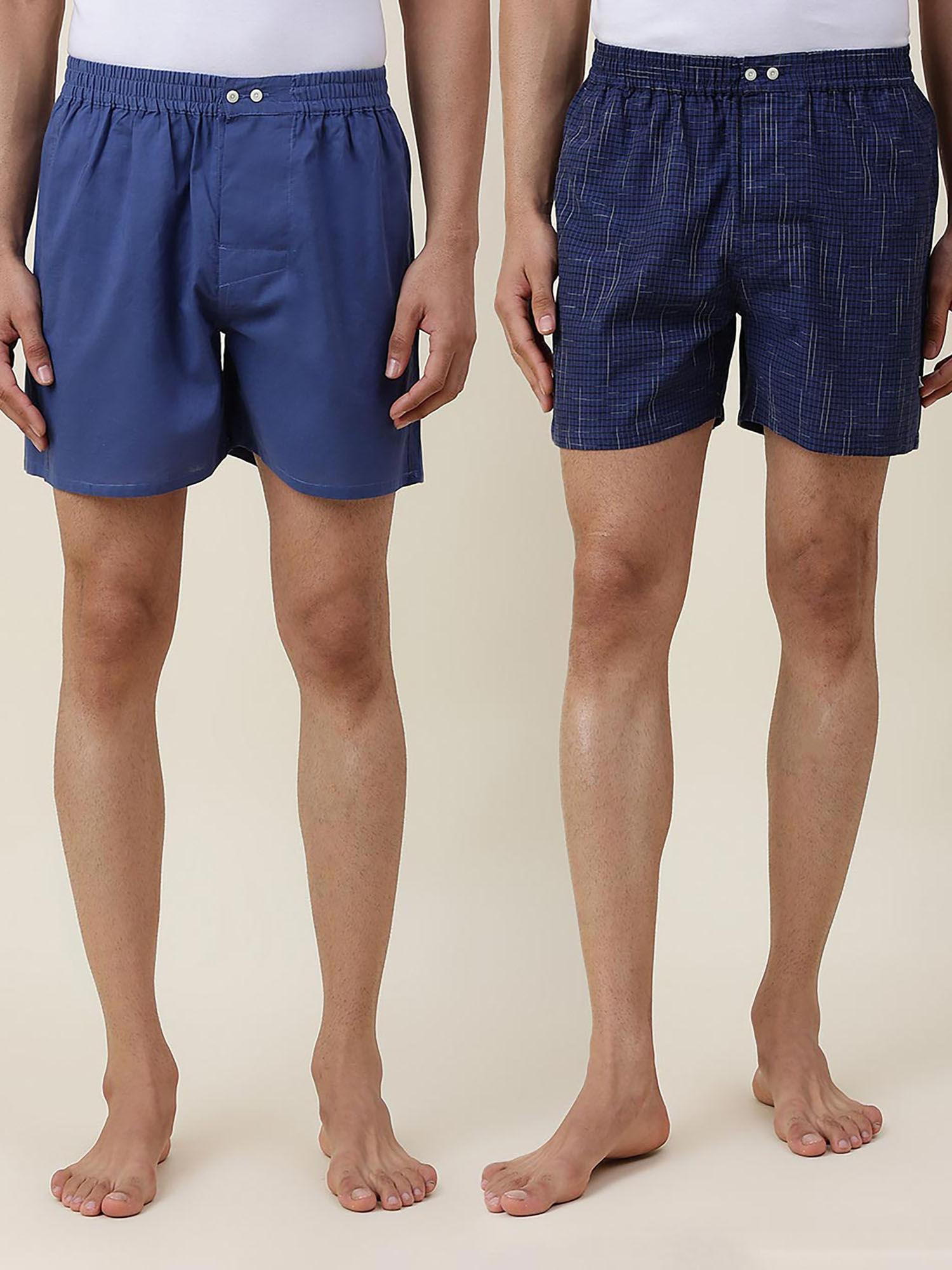 blue cotton full elasticated boxer shorts (pack of 2)