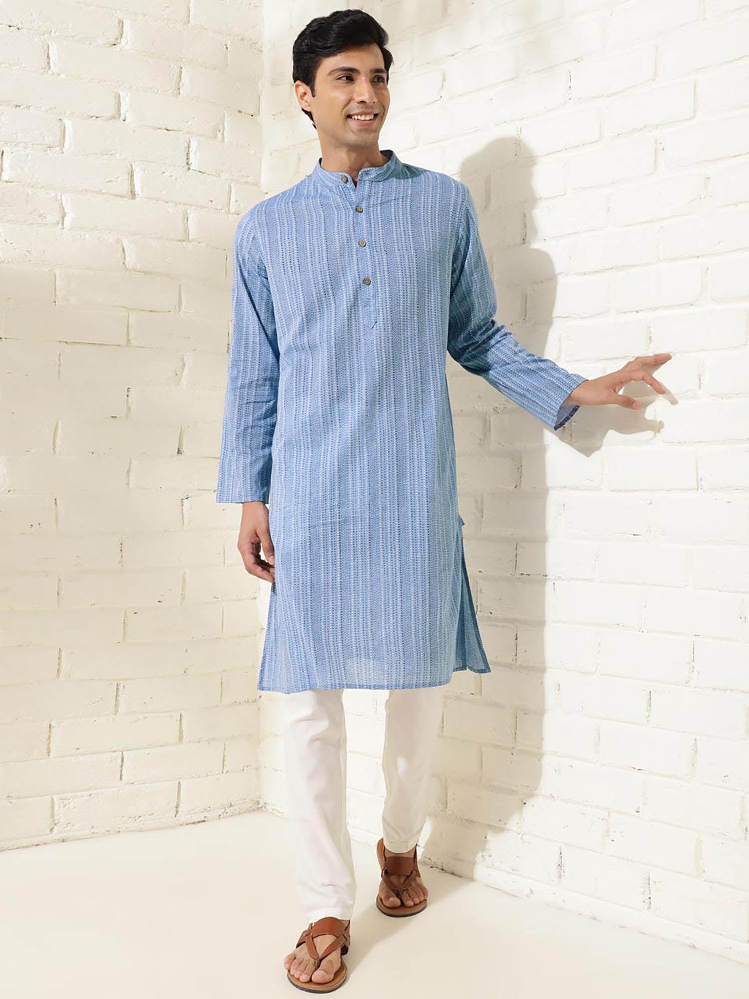 blue cotton hand block printed kurta