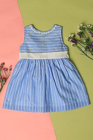 blue cotton hand embroidered dress for girls