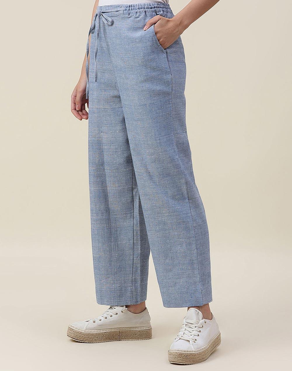blue cotton hand woven casual pant