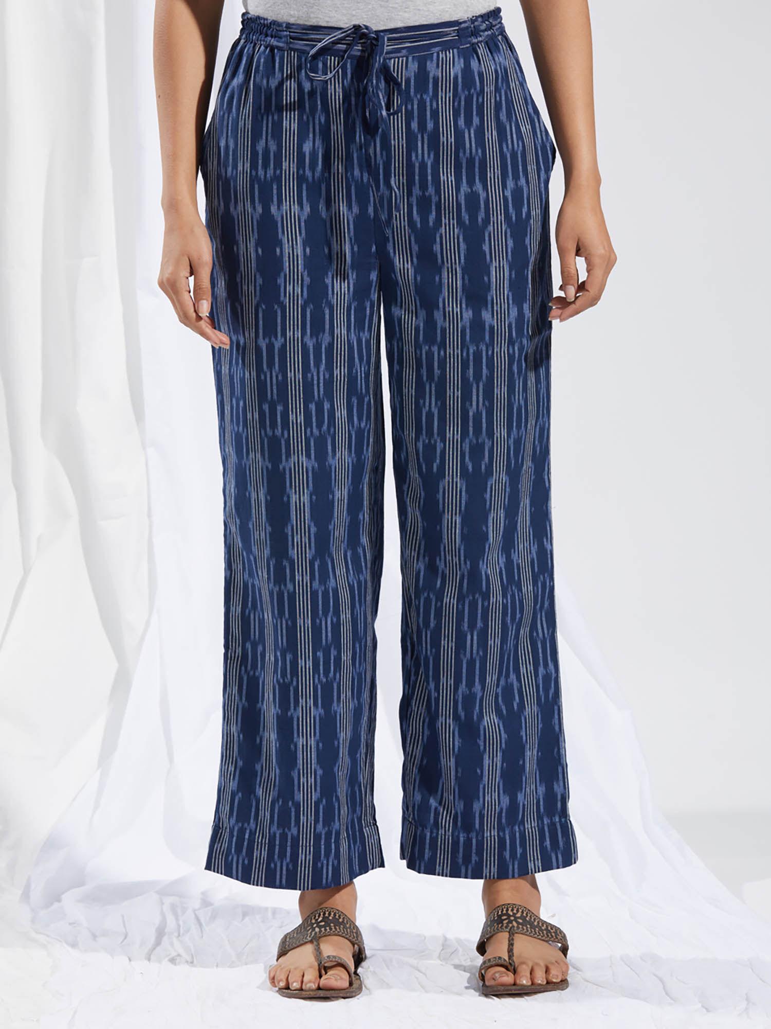 blue cotton ikat casual pant