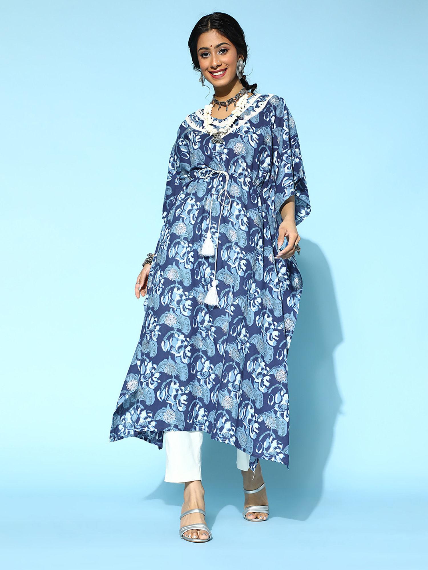 blue cotton kaftan kurta