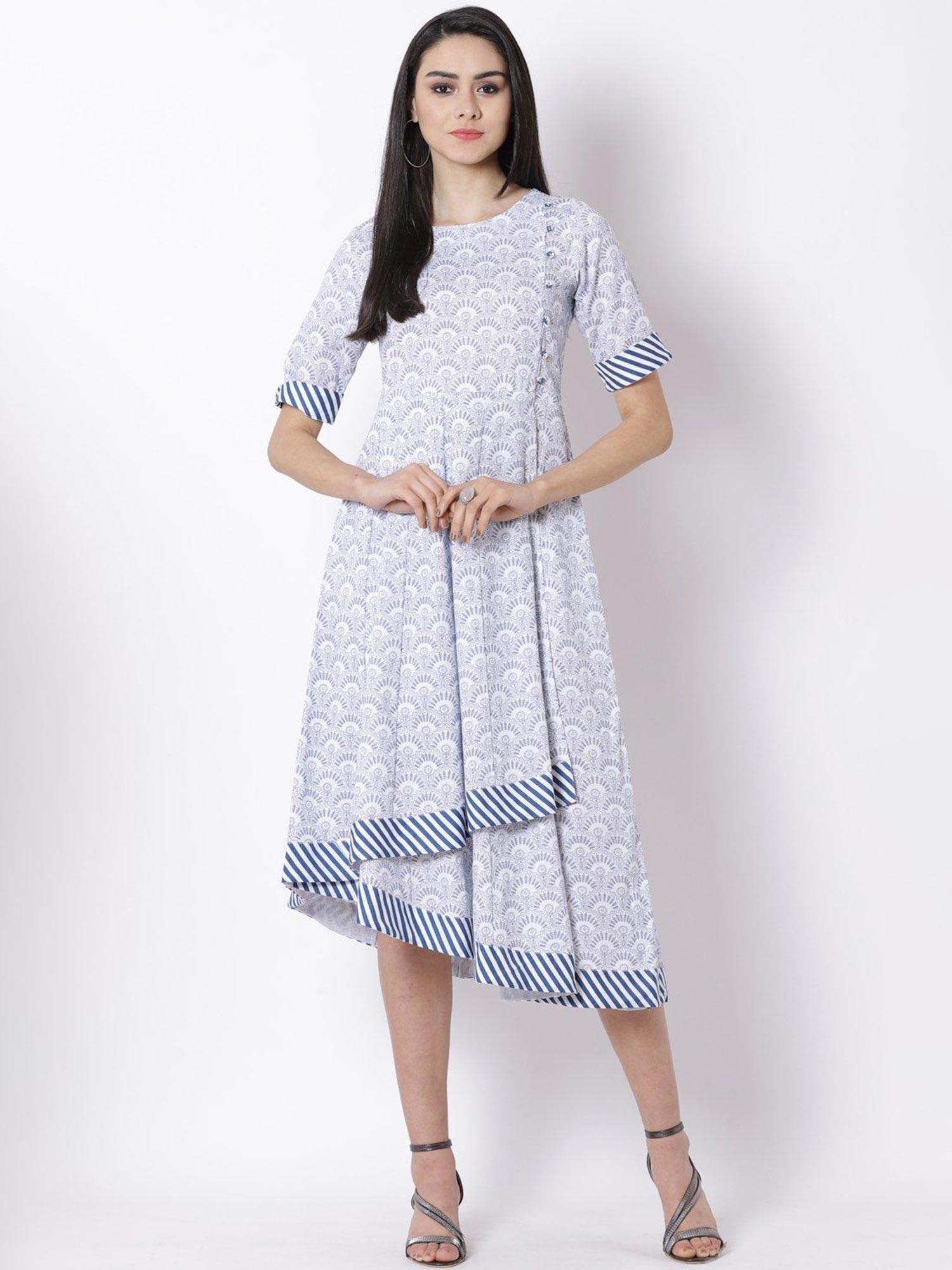 blue cotton kalidaar midi dress