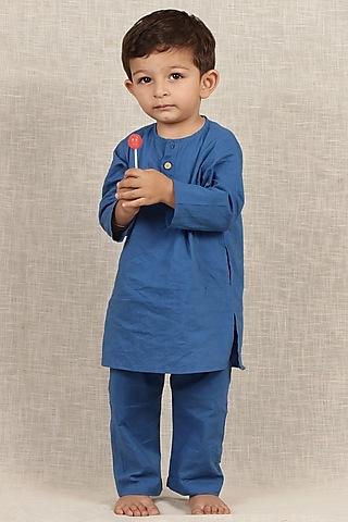 blue cotton kurta set for boys