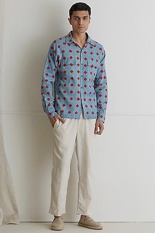 blue cotton linen shirt