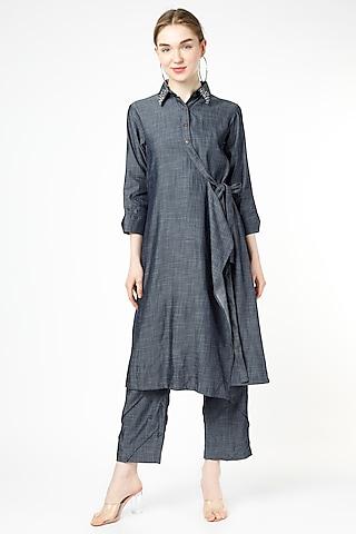 blue cotton linen tunic