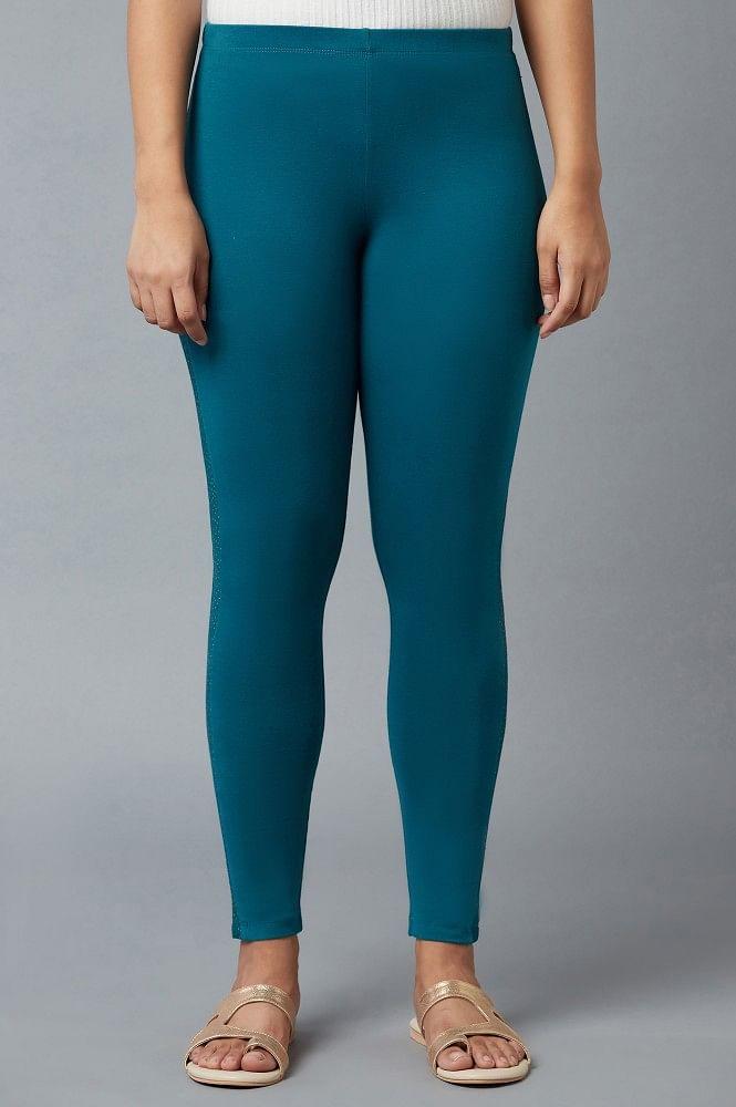 blue cotton lycra tights for women