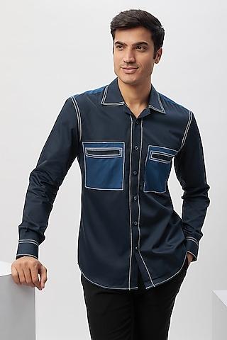 blue cotton patchwork shirt