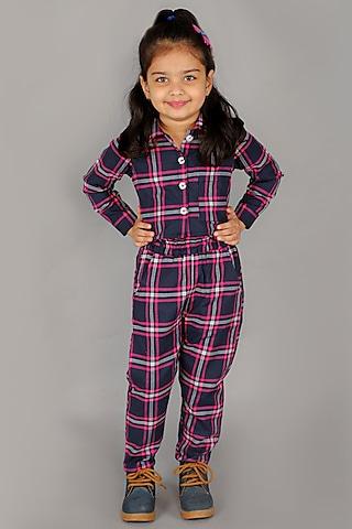 blue cotton printed co-ord set for girls