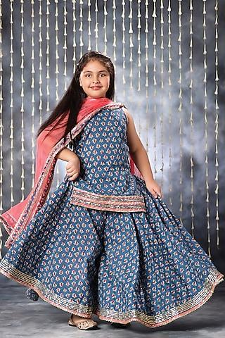 blue cotton printed gharara set set for girls