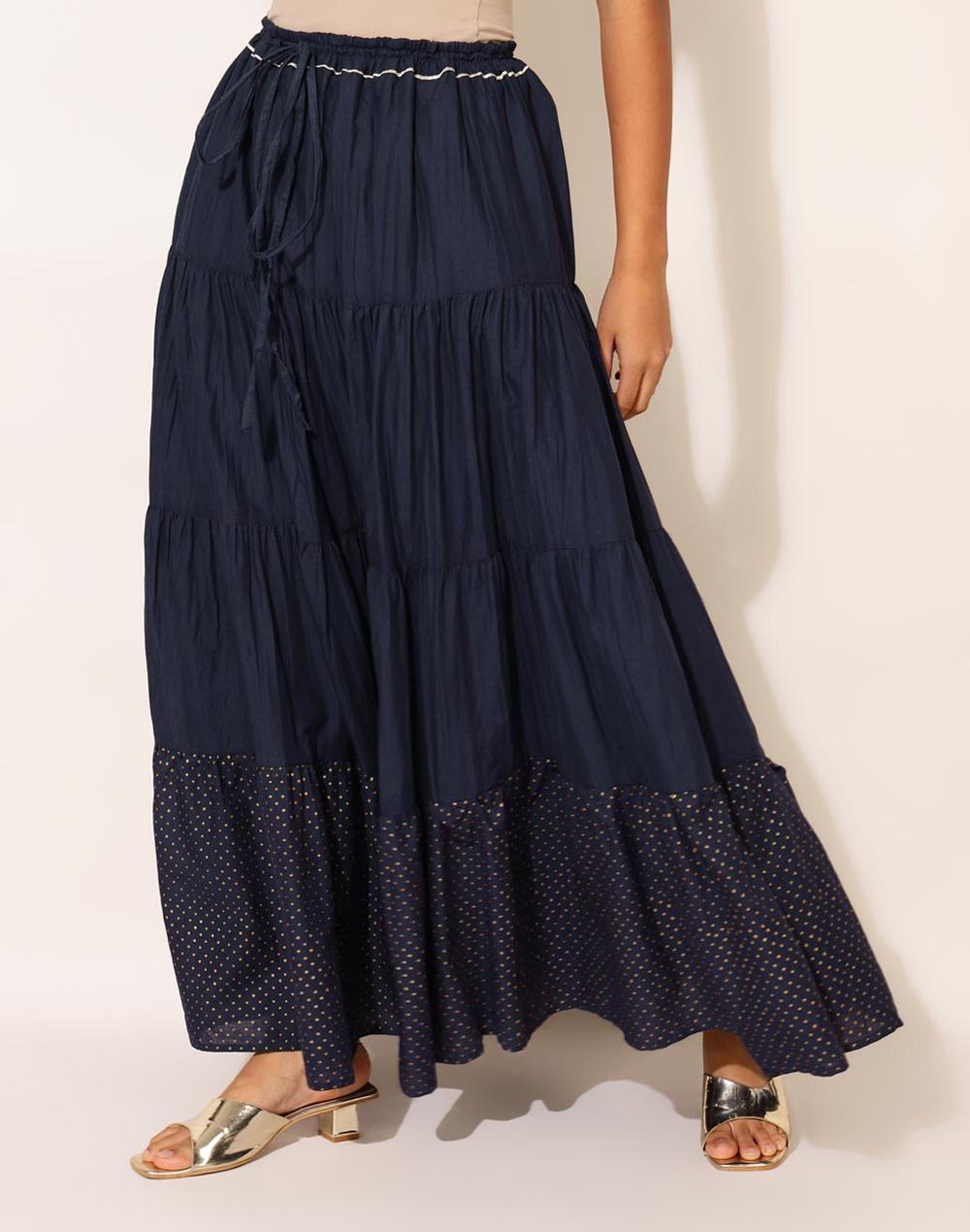 blue cotton printed ghera skirt