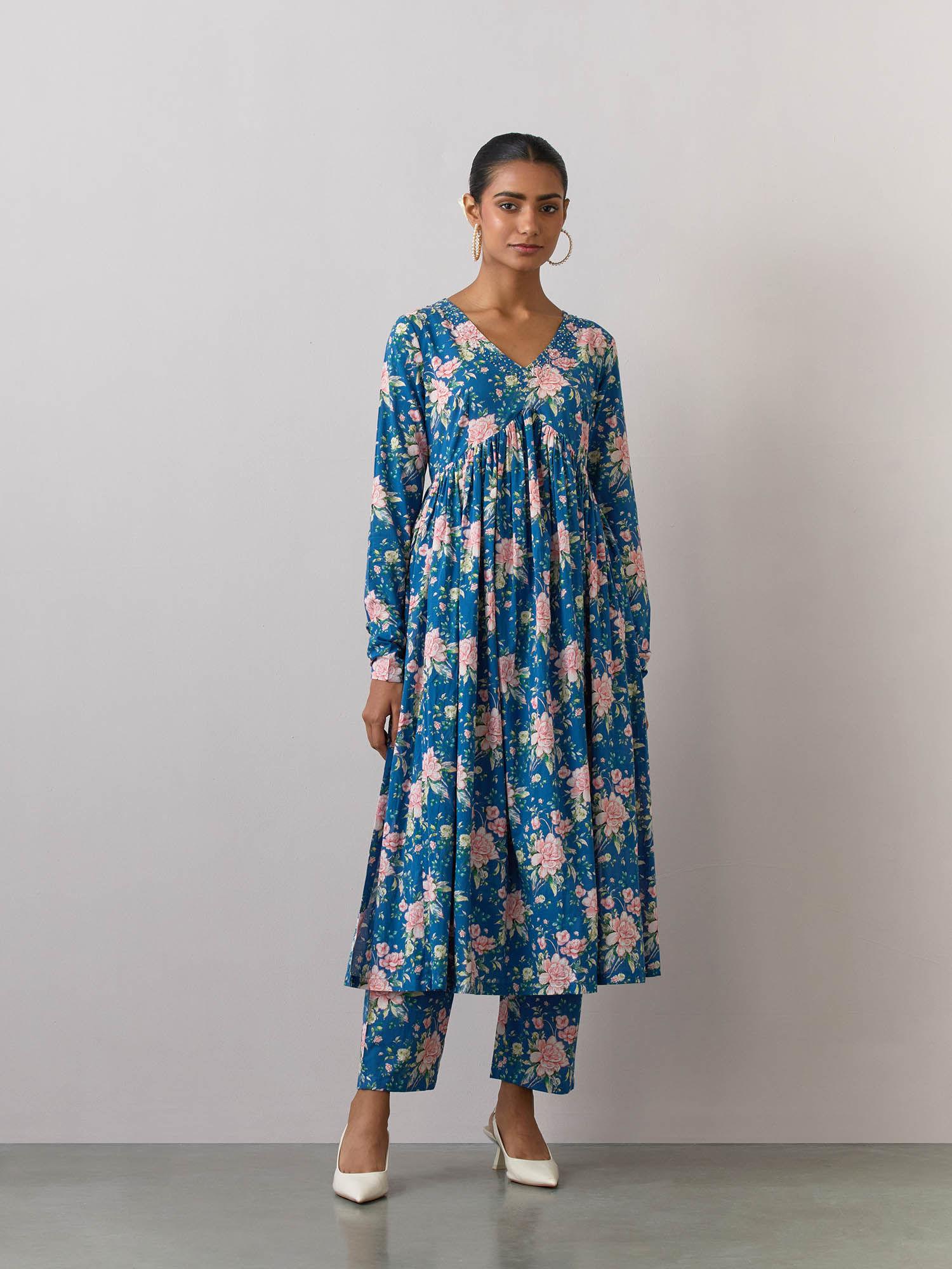 blue cotton printed kurta