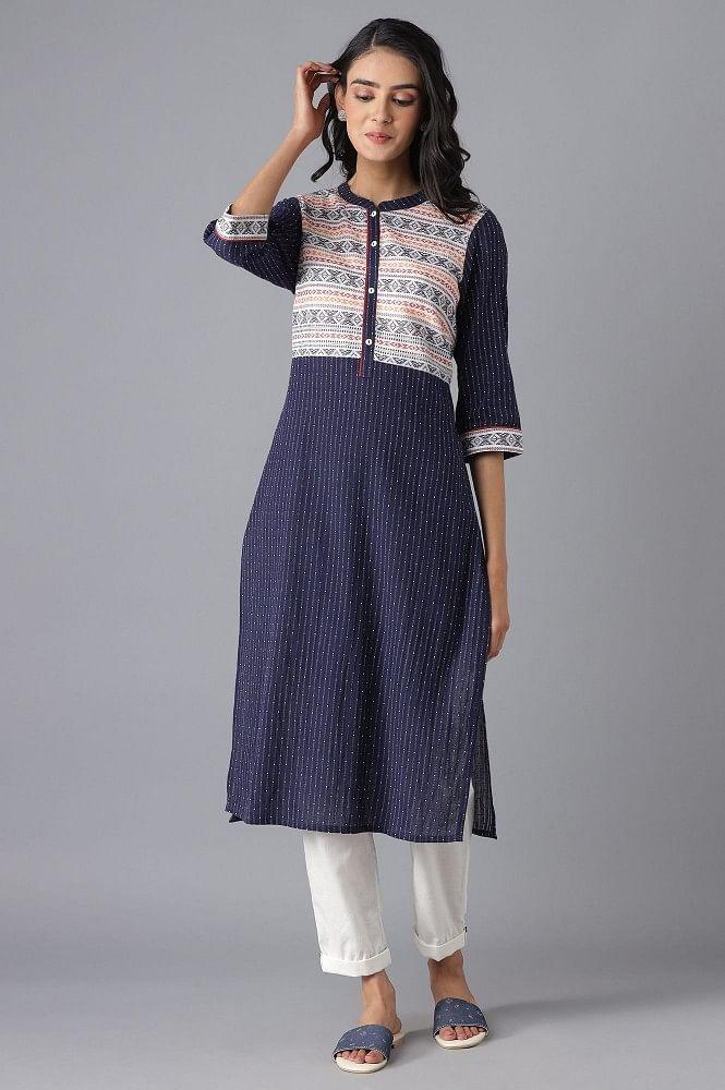 blue cotton printed kurta