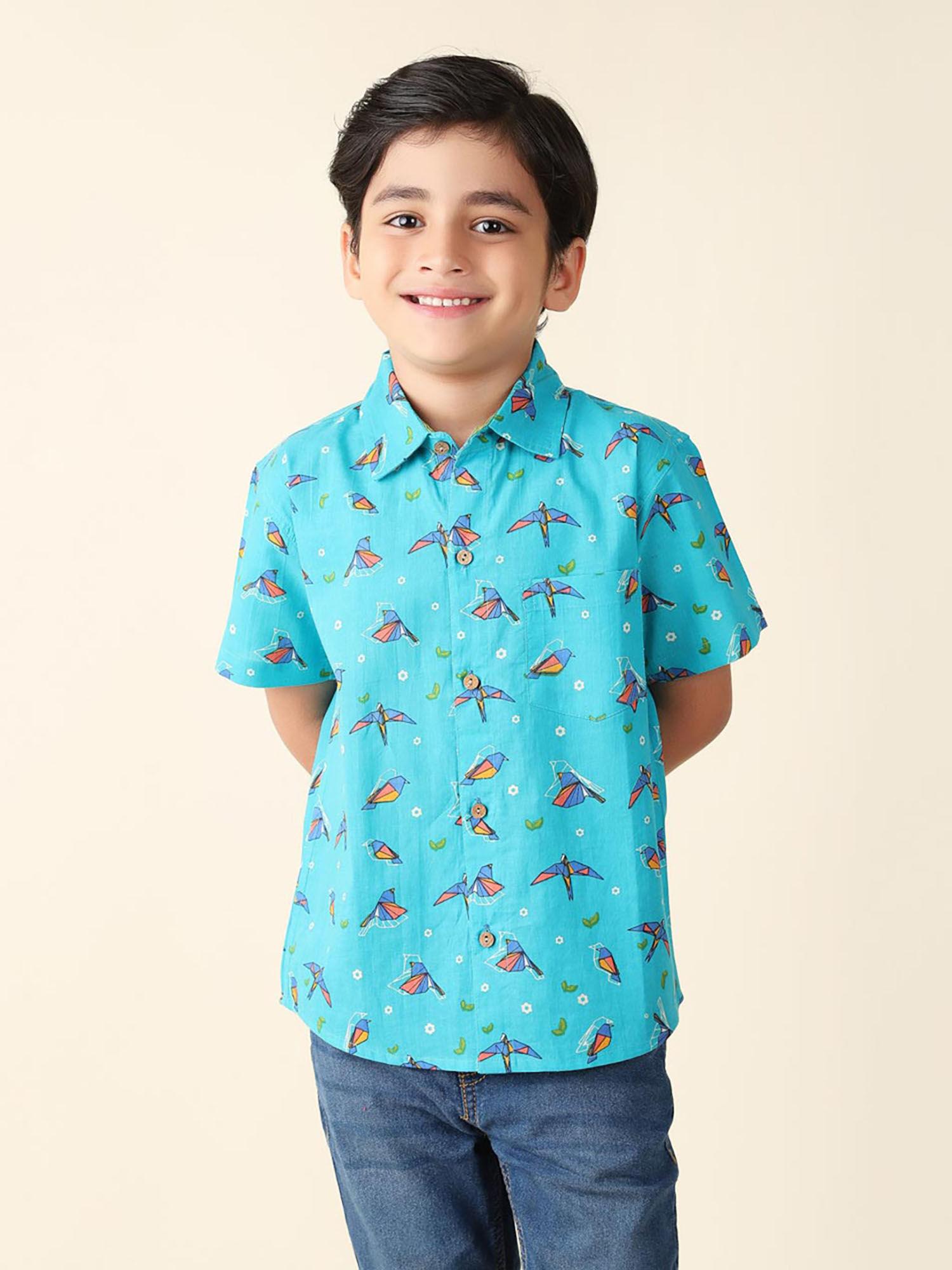 blue cotton printed shirt