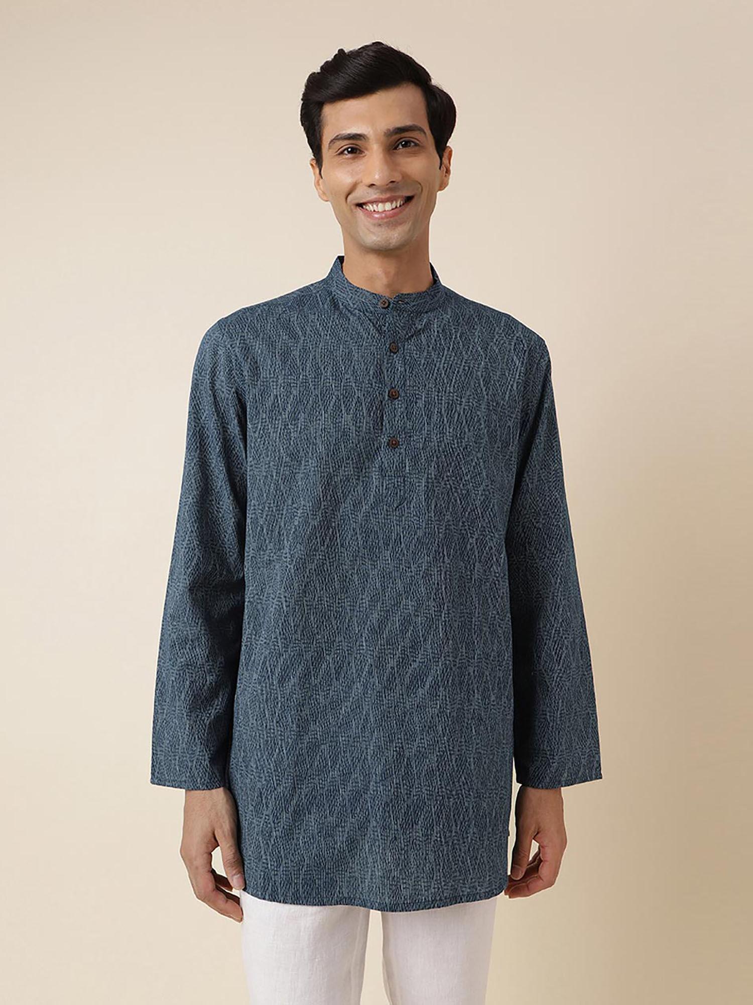 blue cotton printed short kurta