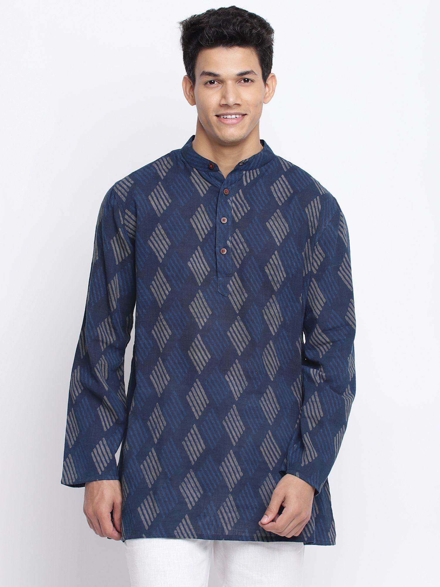 blue cotton printed short kurta