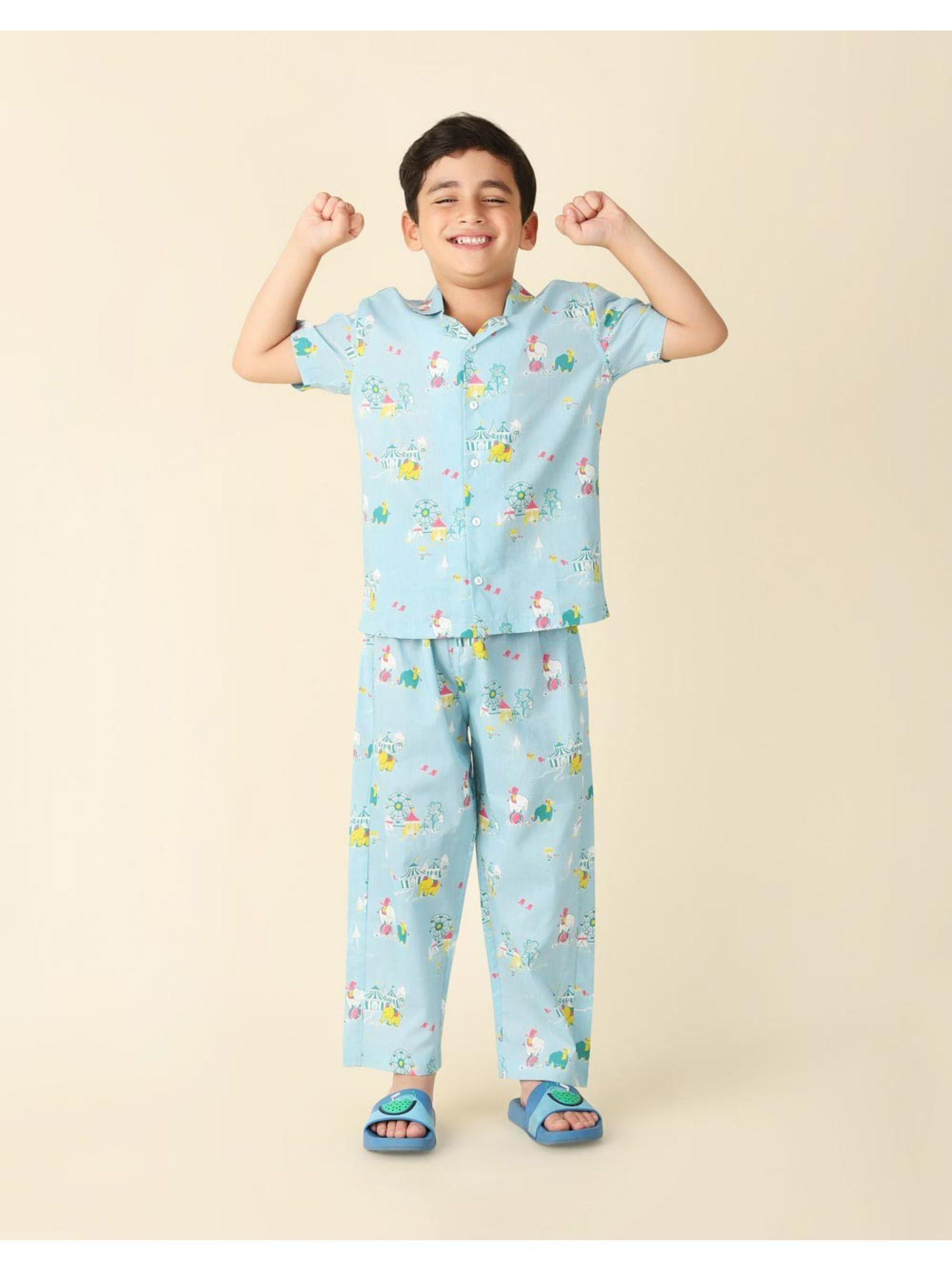 blue cotton printed sleepwear pyjama (set of 2)