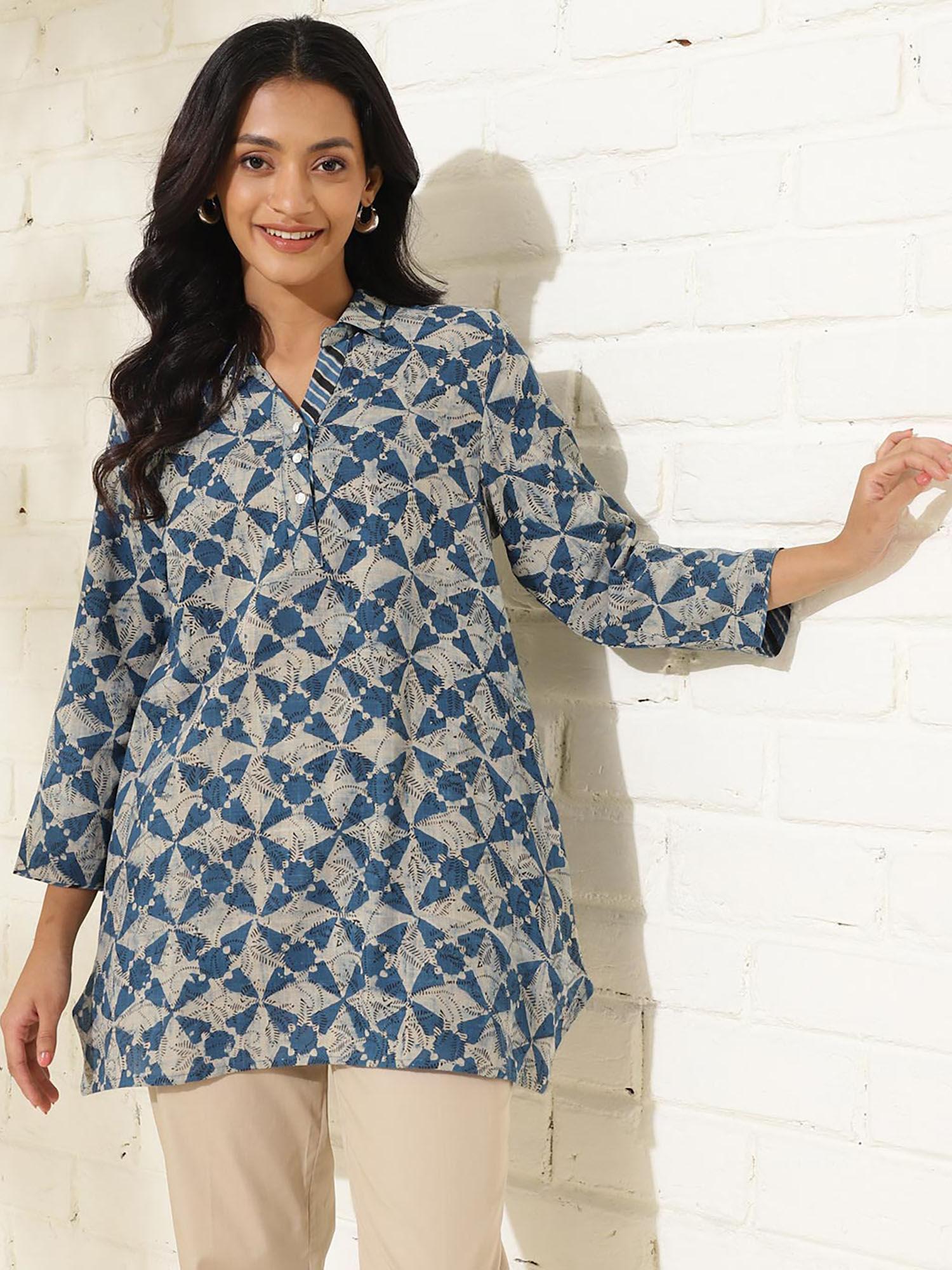 blue cotton printed tunic