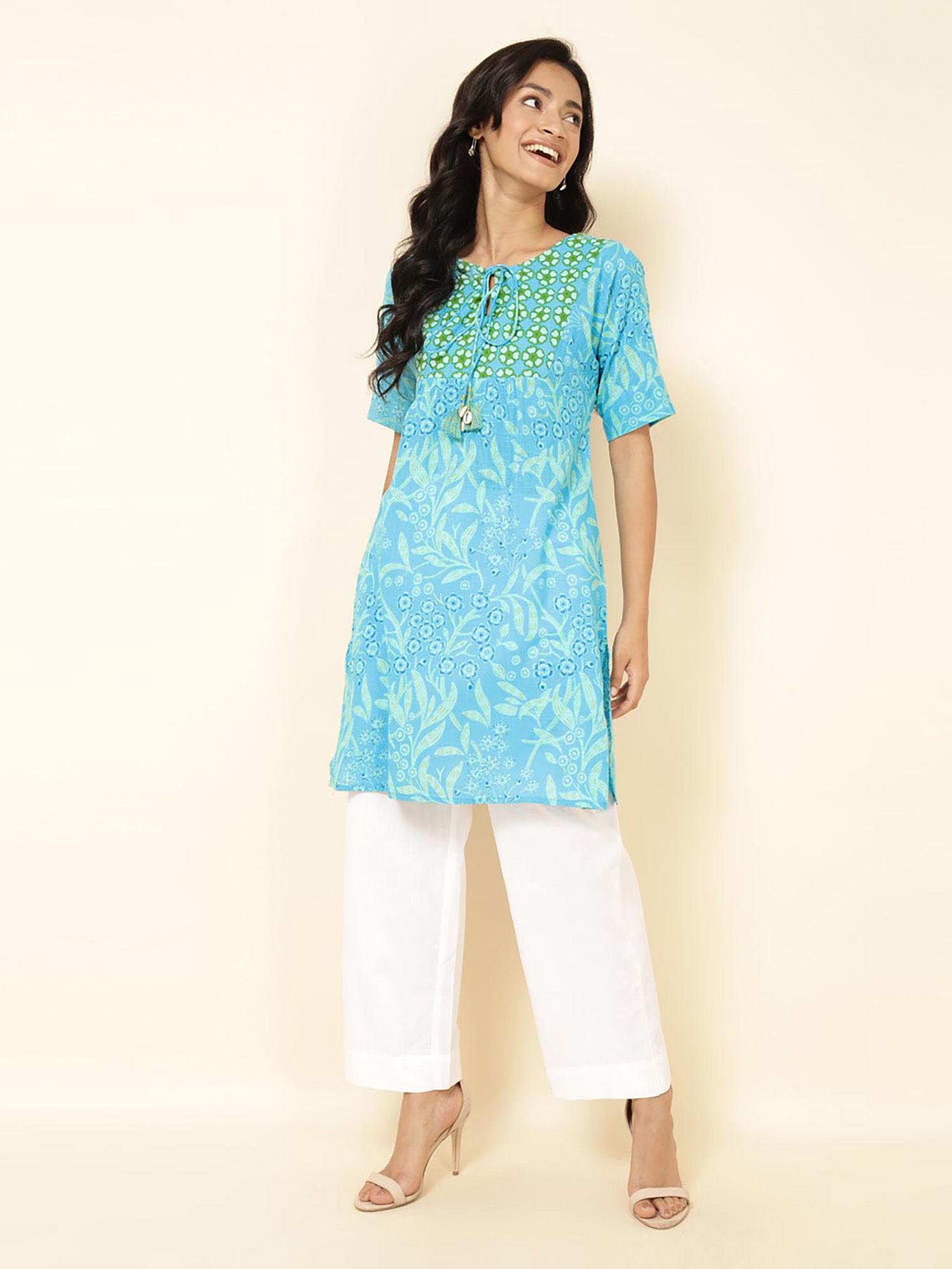 blue cotton printed tunic